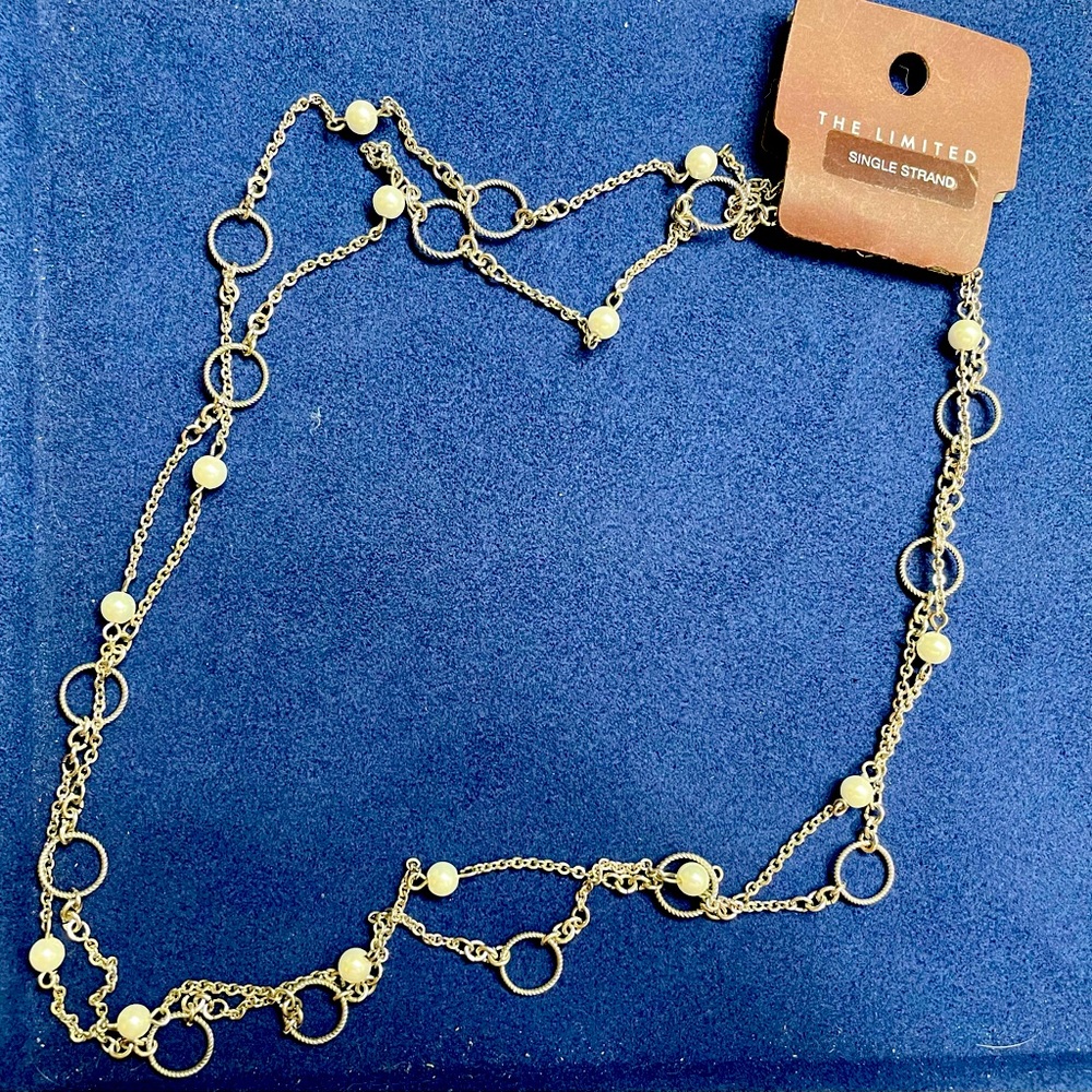 NWT- The Limited long strand necklace in silver with pearls